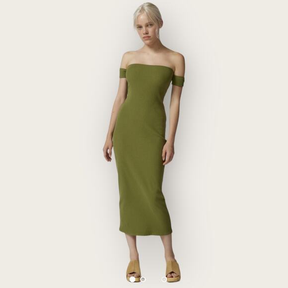 Urban Outfitters Spencer Off The Shoulder Knit Midi Dress Medium Green Feminine - Picture 1 of 8